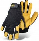 BOSS® GUARD™ 4048 Mechanic, Premium Goatskin Leather, Adj. Wrist Black/Tan Gloves, Double Stitched in High Wear Areas, Elastic Spandex Back, Wing Thumb, Vented Fingers, Available Sizes: M, L & XL, Price Per Pair