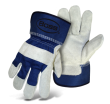 BOSS® 1JL4095U Blue Logo Cuff HD Split Cowhide Leather Gloves, Safety Cuff, Gunn Cut, Wing Thumb, Shirred Elastic Cotton Back, Rubberized Safety Cuff, Sizes: S, M, L & XL, Price Per PairL4095U