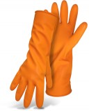 BOSS® 1UR0708 Chemical, Disposable 28mil Latex 13" Long Latex Gloves, Flock Lined, Diamond Grip, Rolled Cuff, Orange, Available Sizes: M or L, Price Per Pair