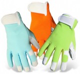 BOSS® 781 Ladies Mechanic/Garden Goatskin Palm Gloves, Polyester/Spandex, Knit Wrist W/ Velcro Goatskin Strap, DBL Stitched, One Size Fits Most, Available Colors; Lime, Orange & Baby Blue, Price Per Pair