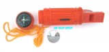 5 In 1 Survival Tool, Whistle, Compass, Match Flint, Mirror, Floats W/Lanyard