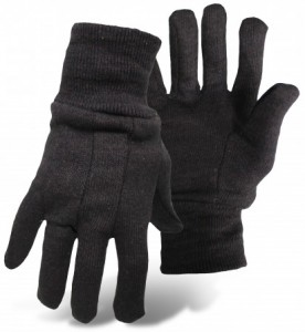 BOSS® 1JJ402 Brown Jersey Gloves, 100% Cotton, Clute Cut, Straight Thumb, Knit Wrist, Size: Large, Price Per Pair