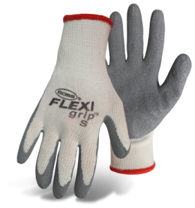 BOSS® 1SR8425 Flexi Grip™ Gray Latex Coated Palm Natural String Knit Gloves, Cotton/Poly Blend, Reg Weight, Knit Wrist, Crinkled Grip Available Sizes: S, M, L & XL, Price Per Pair