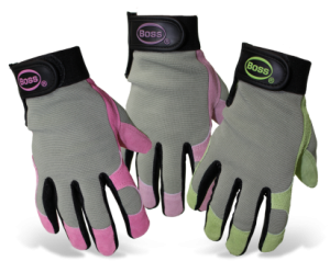 BOSS® Dig-In™ 790 Ladies Mechanic/Garden Split Leather Palm, Adj. Wrist Gloves, Elastic Poly Spandex Back, Vented Fingers, Keystone Thumb, Available Sizes & Colors: Pink, Lavender or Mint, M & L, Price Per Pair