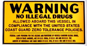 COMMERCIAL BOATER USCG REQUIRED DRUG DECAL WARNING PLAQUE, Black on Yellow Plastic, 7.5" W x 4" H x 1/8" Depth, Each