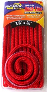 3/8" X 20' Double Braided Non-Staining Nylon Dock Rope, Pre-Spliced For 12" Eye, Color Choices Vary, Each