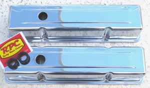 RPC® R9216 "Short" Chrome Plated Baffled Valve Cover Set W/ (1) Breather, (1) PVC Grommet & (1) Decal, 2-5/8" H, SB Chevy 283- 350 C.I.D. (58-86)