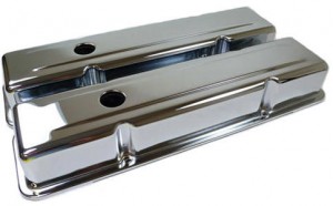 RPC® R9215 "Tall" Chrome Plated Baffled Valve Cover Set W/ (1) Breather, (1) PVC Grommet & (1) Decal, 3-5/8" H, SB Chevy 283-350 C.I.D. (58-86)